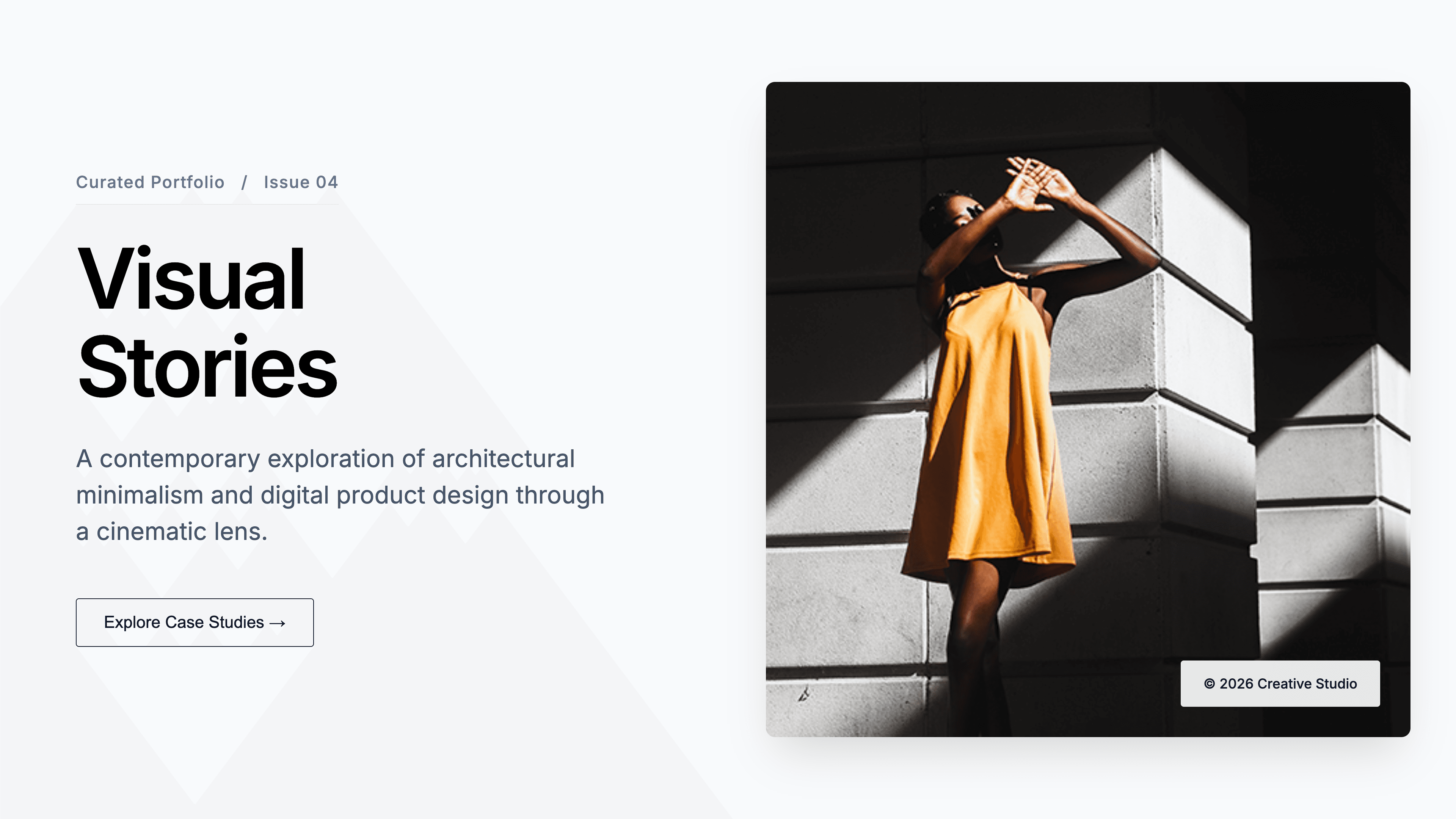 Editorial portfolio cover with asymmetric photo placement - Editorial Photo Card style template