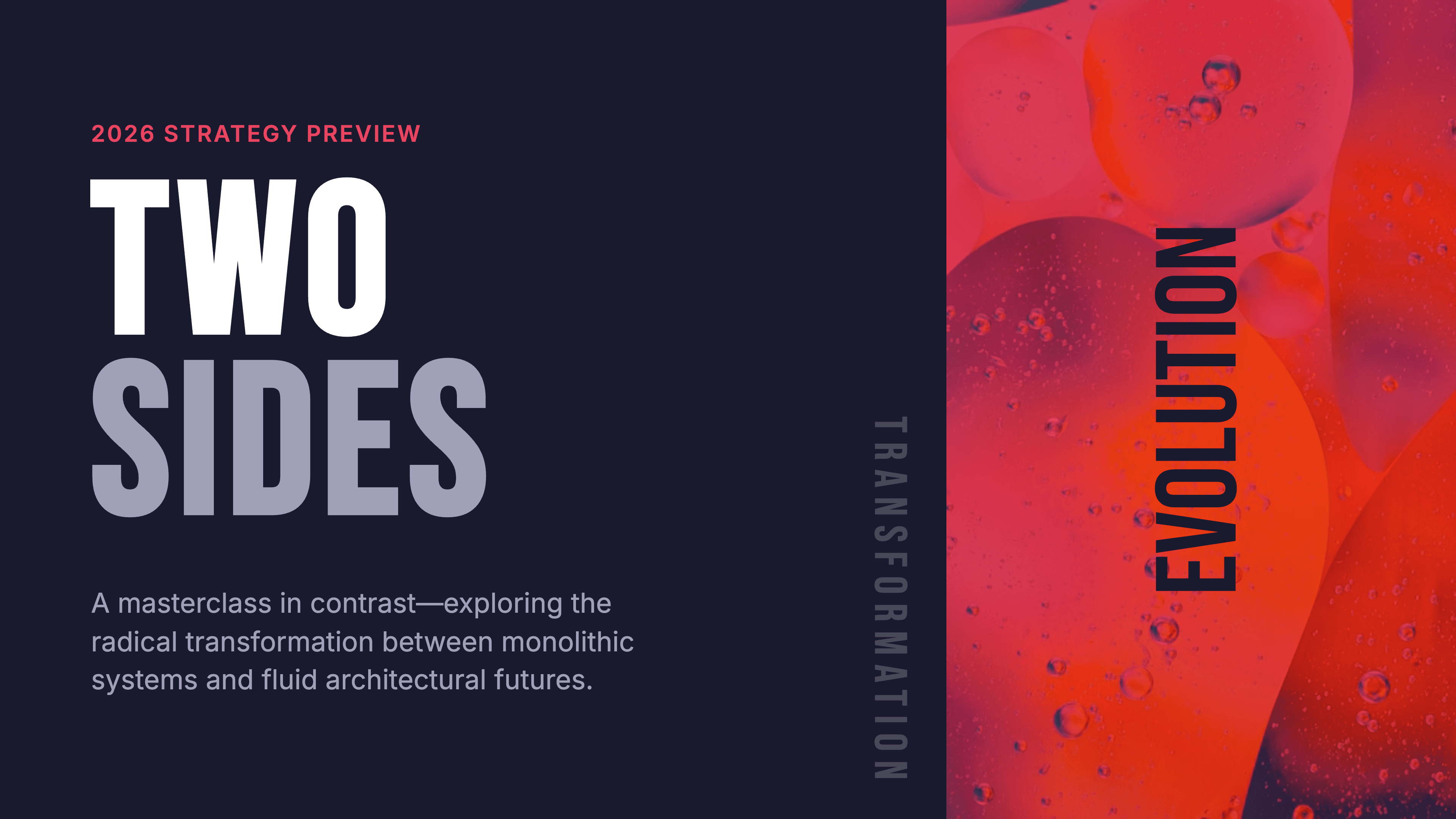 Bold duotone split-screen title slide - Split Screen Duotone style template