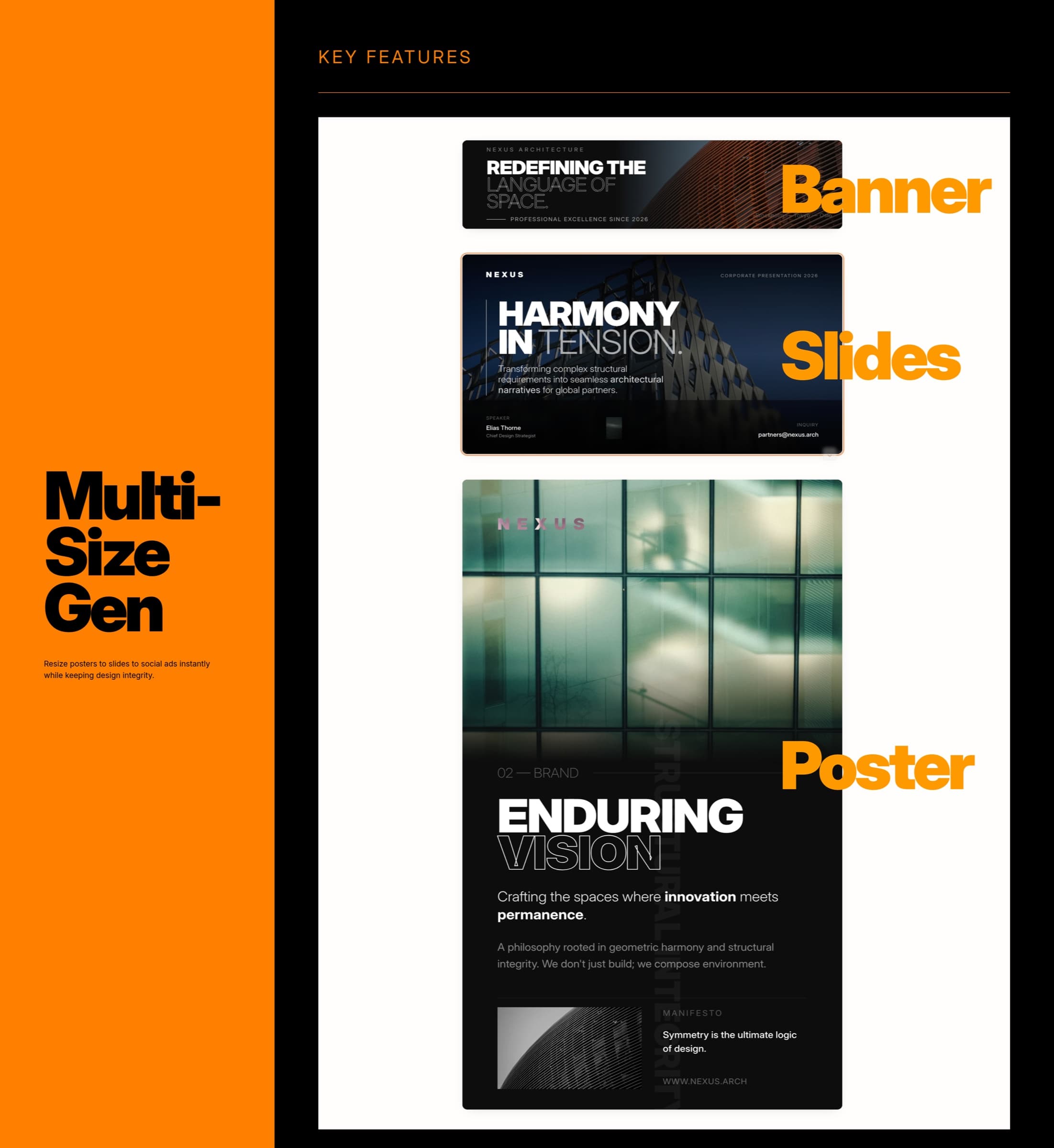 PageOn transforms document content into multiple visual formats: slides, posters, and infographics