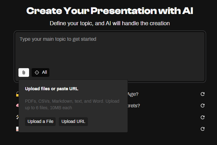 PageOn.ai dashboard interface showing document creation and export options