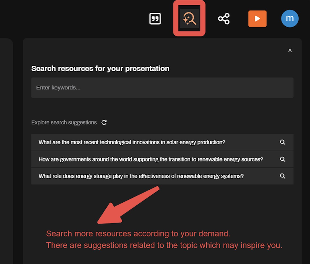 Search interface showing keyword suggestions