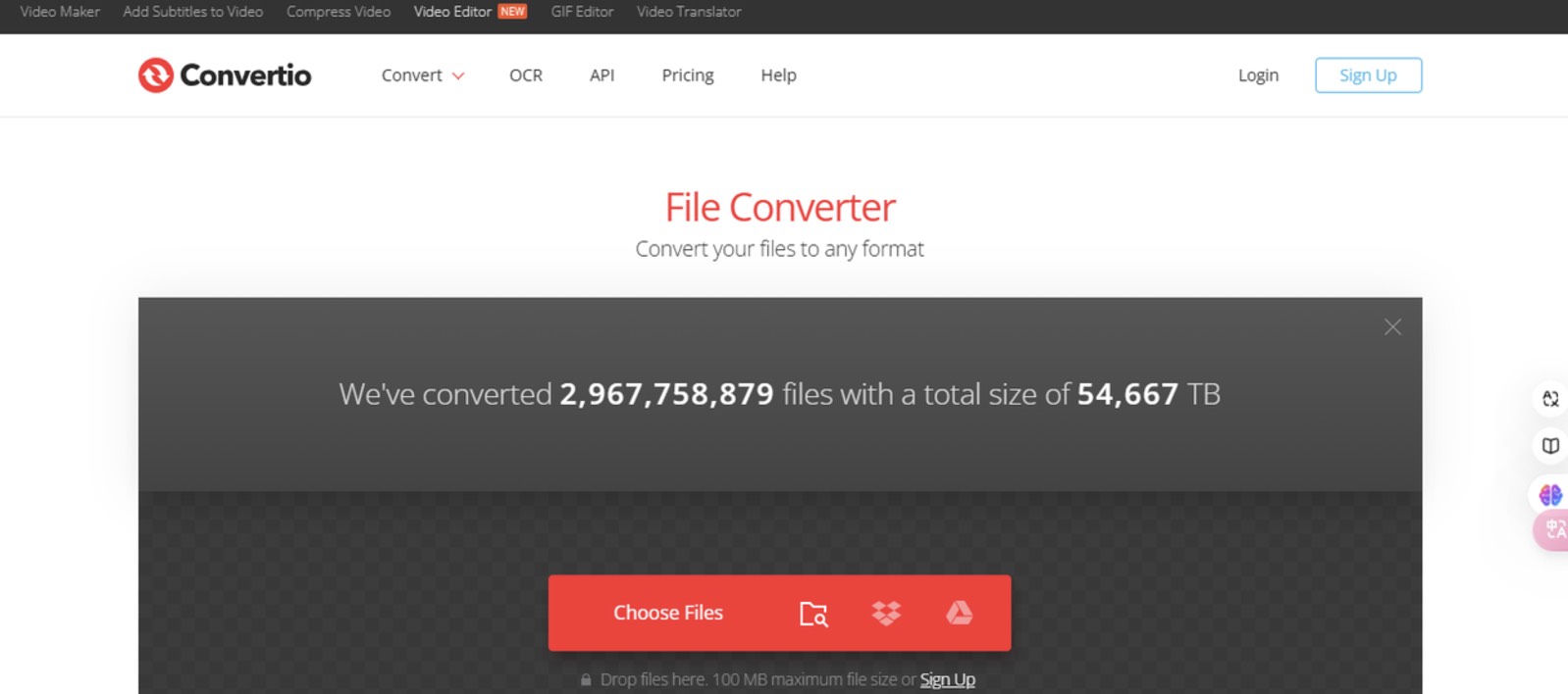 Convertio interface showing file conversion options