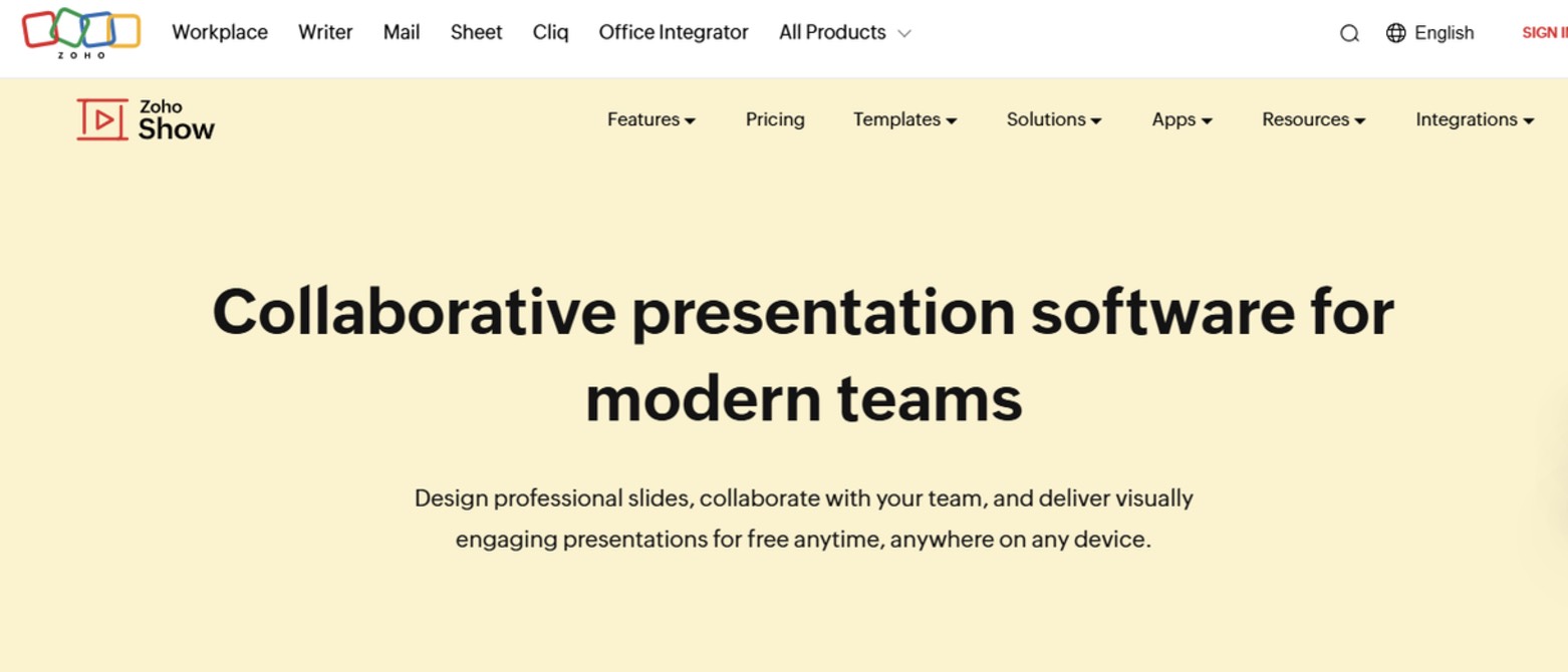 Zoho Show interface with collaboration features