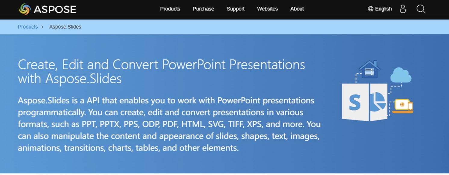 Aspose platform interface showing presentation conversion tools